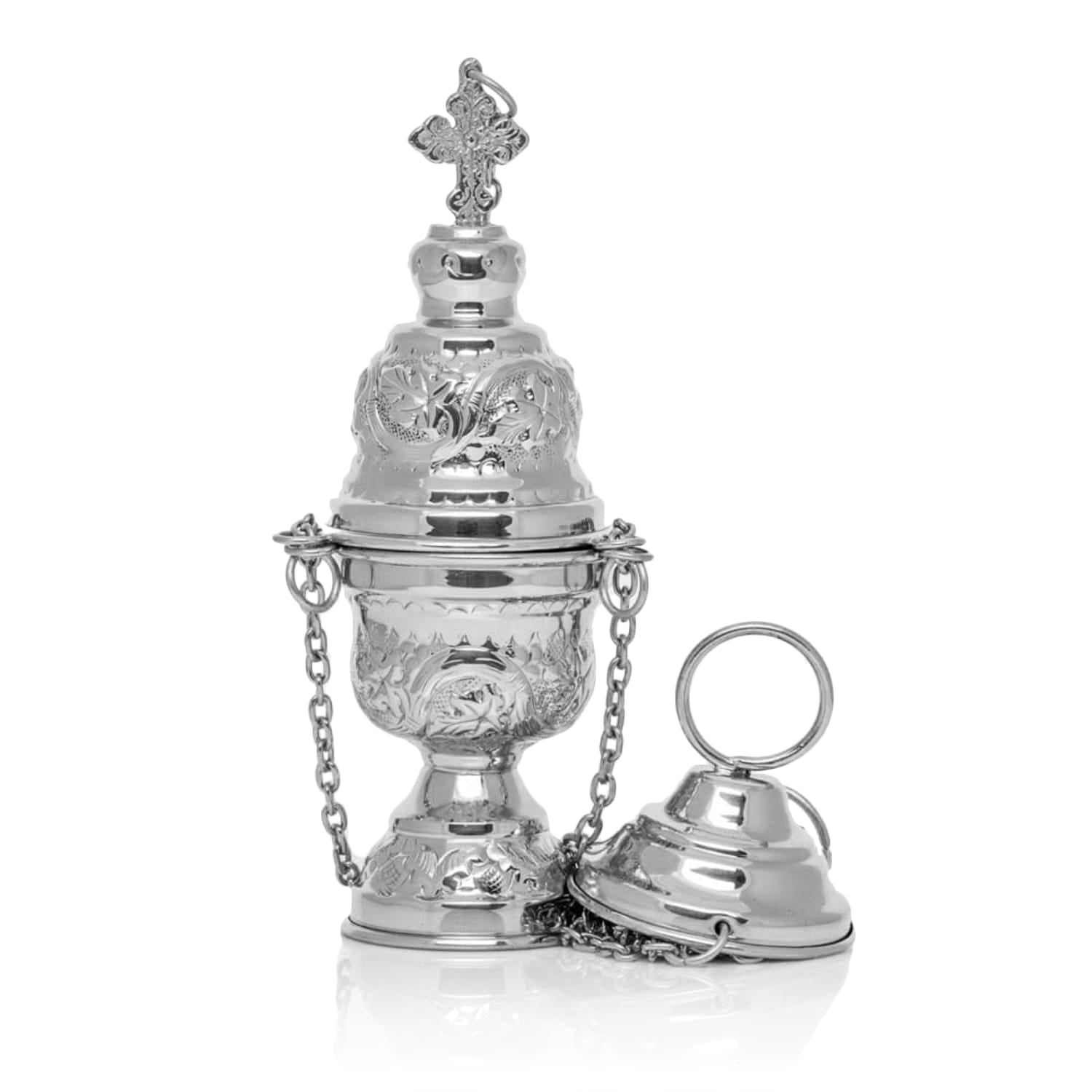 Weihrauchfass - Messing - Nickel - 19 cm - MESSGEWANDER.DE