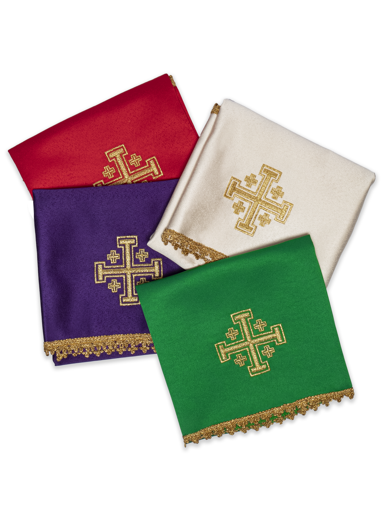 Set aus vier Kelchschleiern mit Jerusalemkreuz-Stickerei